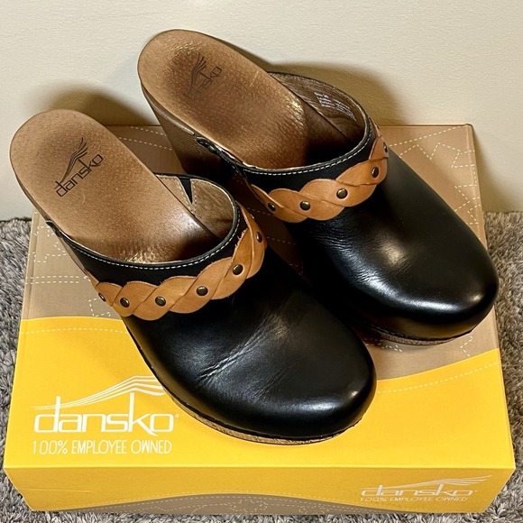 DANSKO Womens 'Rach' Black & Brown Leather Heritage Mules Size 39 US 8.5 - 9 - Picture 7 of 10
